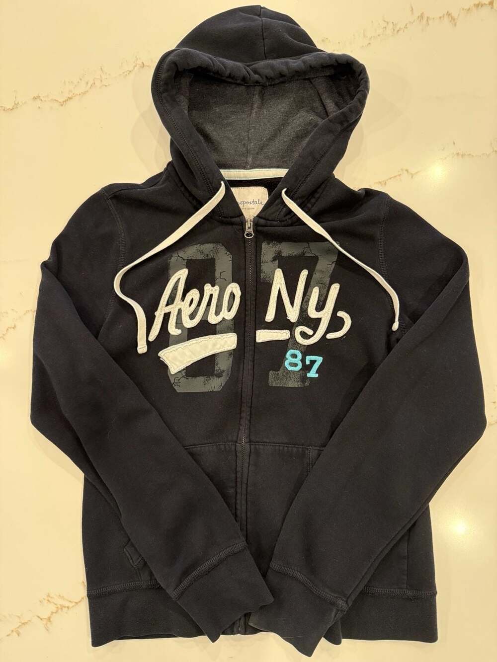Y2K Aeropostale Aero NY 87 Black Zip Hoodie Women’s L